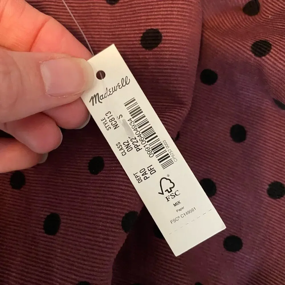 Madewell‎ NWT Women's S Corduroy Polka Dot Oversized Button Down Shirt Casual